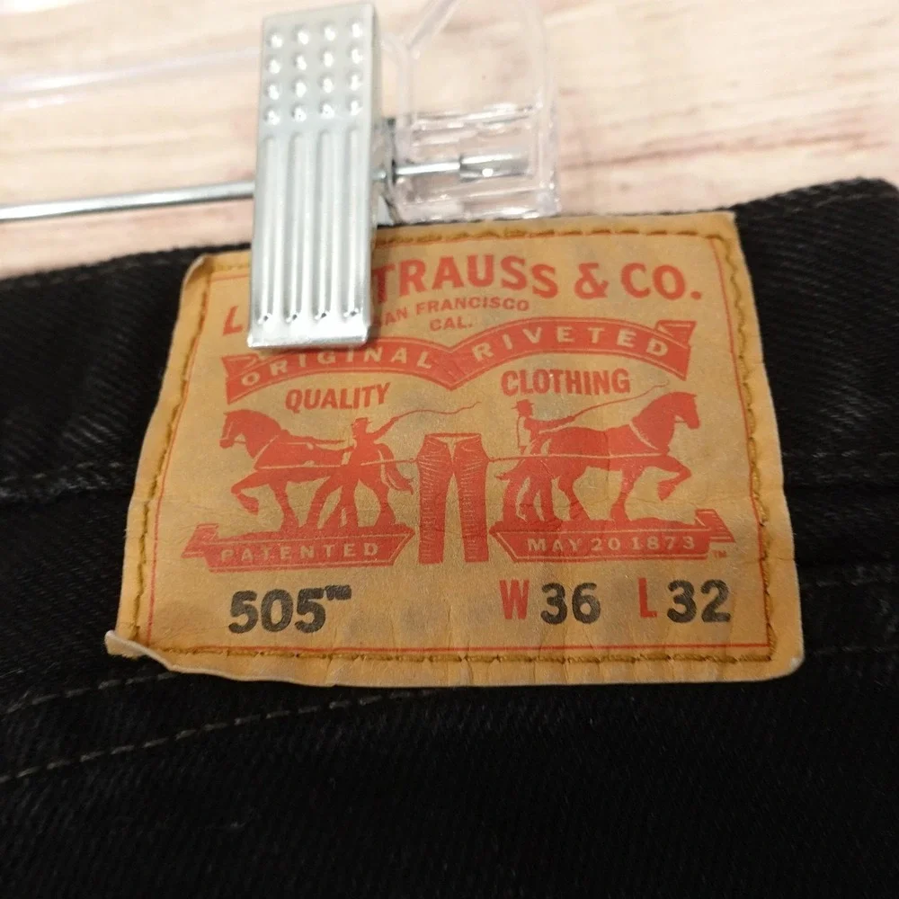 Levis 505 Jeans Mens 36x32 Black Dark Wash Regular Fit Straight Denim Pants
